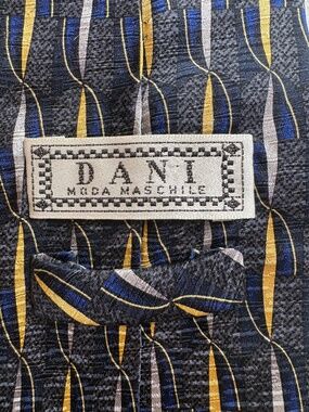 Dani Moda Maschile Geometric Tie Blue Gold 3.75" Wide